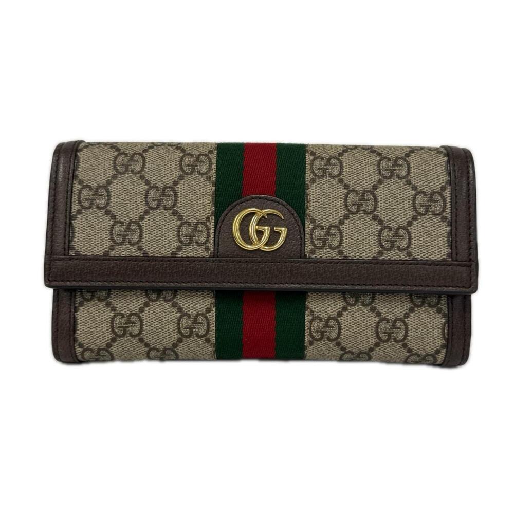 GUCCI GG Supreme Ophidia Continental Wallet 523153 Long Brown Beige Multicolo...